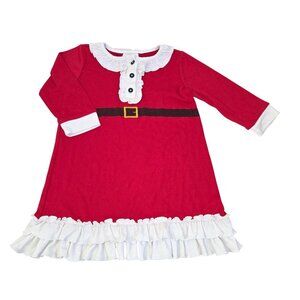 Hanna Andersson 3T Santa Dress Size 90 Red  Christmas Dress Ruffle Trim & Button